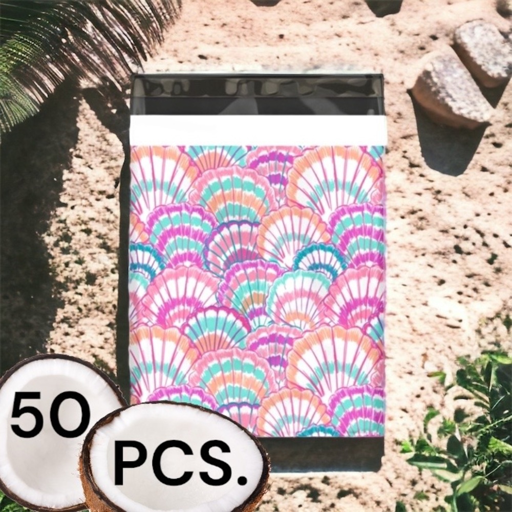 50 10X13 Poly Mailers Seashell Shells Flat Mailers PRICE IS FIRM - Picture 2 of 2